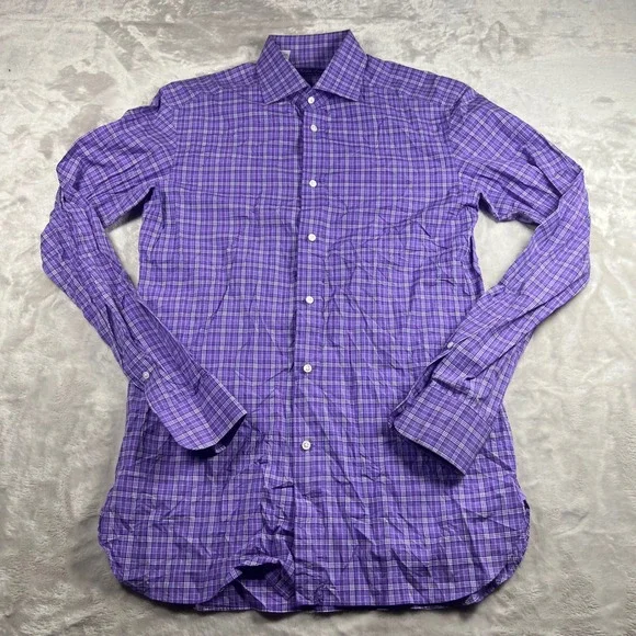 Ralph Lauren Purple Label Mens 15.5 Dress Shirt Purple Plaid Tailored Fit Italy